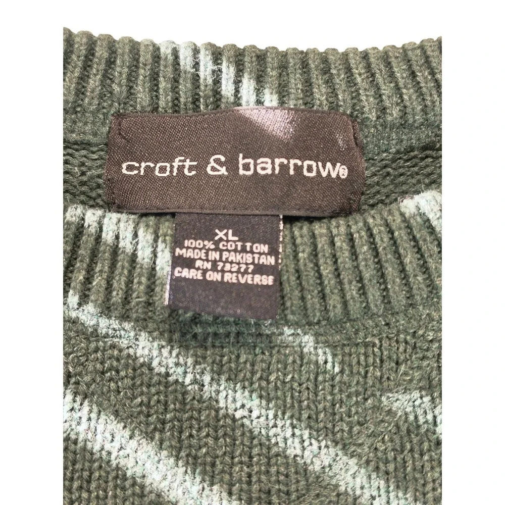 Croft & Barrow Mens XL Forest Green Crewneck Sweater 100%‎ Cotton Ribbed Knit